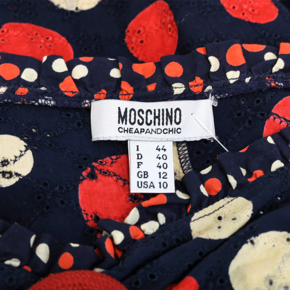 Moschino Cheap and Chic Navy Red Polka Dot Sleeveless Dress