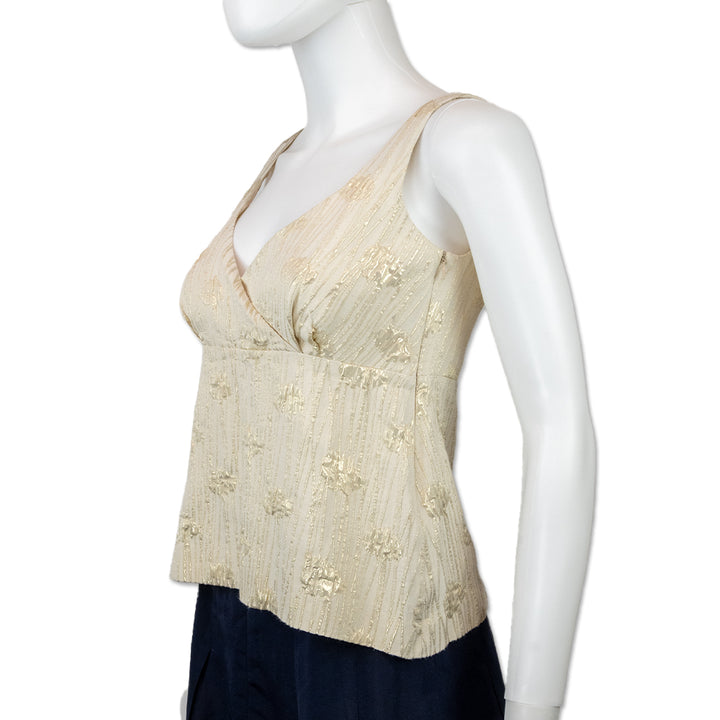 Moschino Cheap and Chic Sleeveless V-Neck White Gold Floral Brocade Blouse