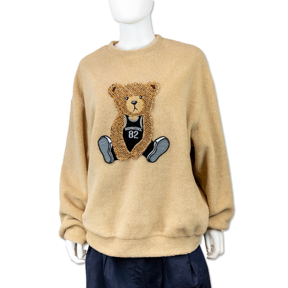 Moschino Couture Tan Sherpa Teddy Bear Crew-Neck Sweater