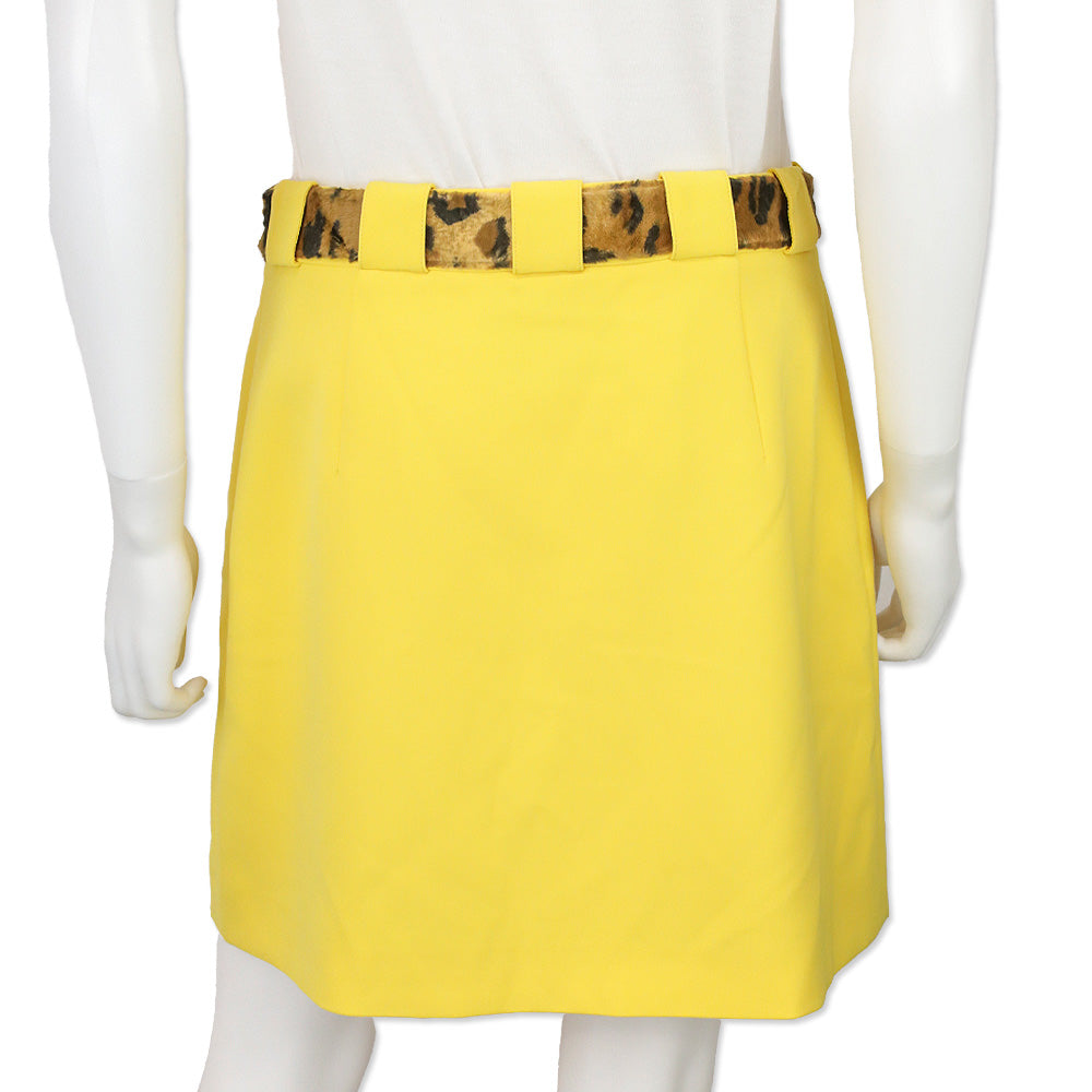 Moschino Couture Yellow Skirt with Leopard Print Fur Belt and Pocket Detail