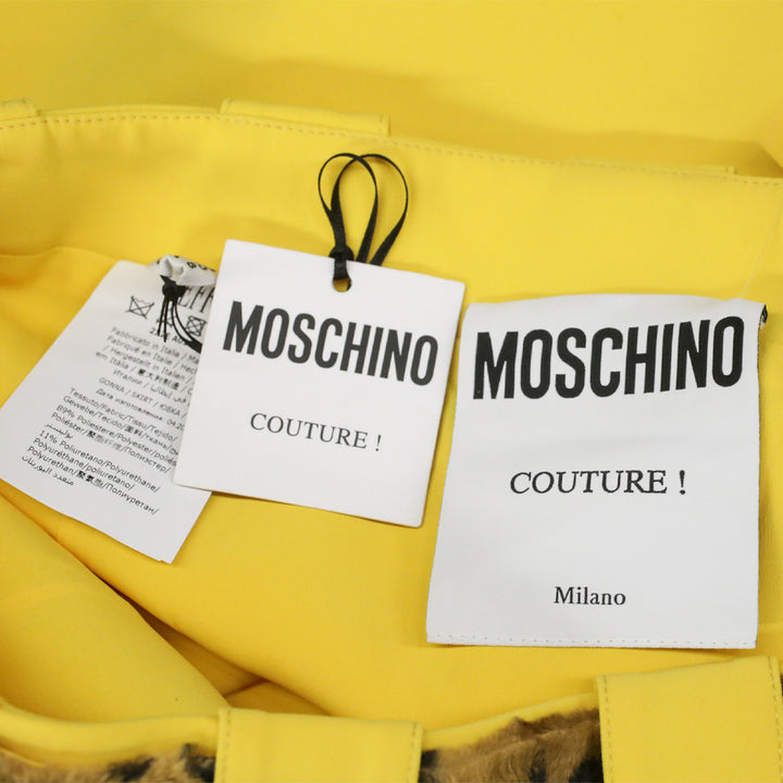 Moschino Couture Yellow Skirt with Leopard Print Fur Belt and Pocket Detail