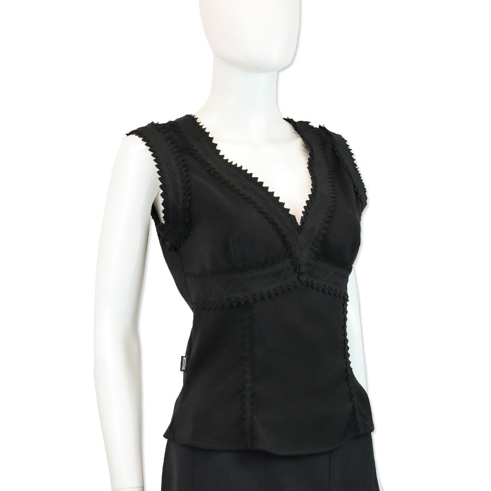Moschino Jeans Black V-Neck Sleeveless Surrated Trim Top