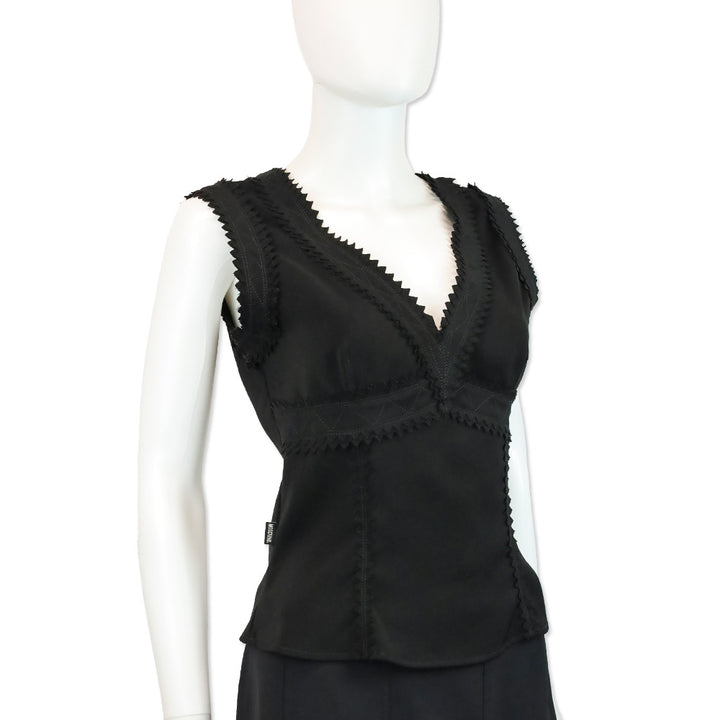 Moschino Jeans Black V-Neck Sleeveless Surrated Trim Top