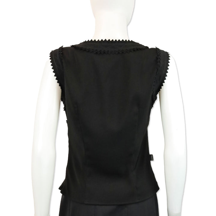 Moschino Jeans Black V-Neck Sleeveless Surrated Trim Top