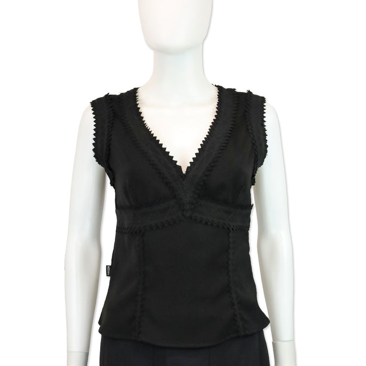 Moschino Jeans Black V-Neck Sleeveless Surrated Trim Top