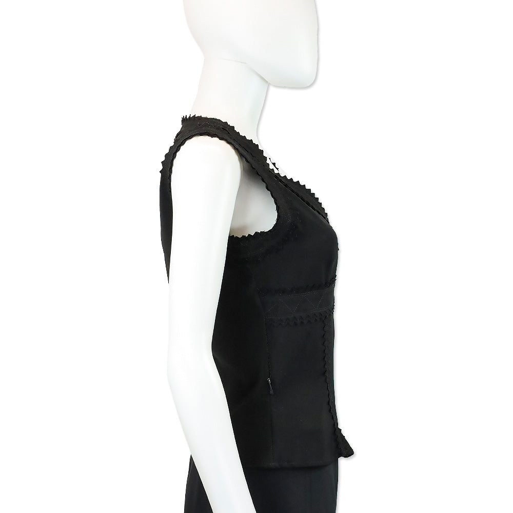 Moschino Jeans Black V-Neck Sleeveless Surrated Trim Top