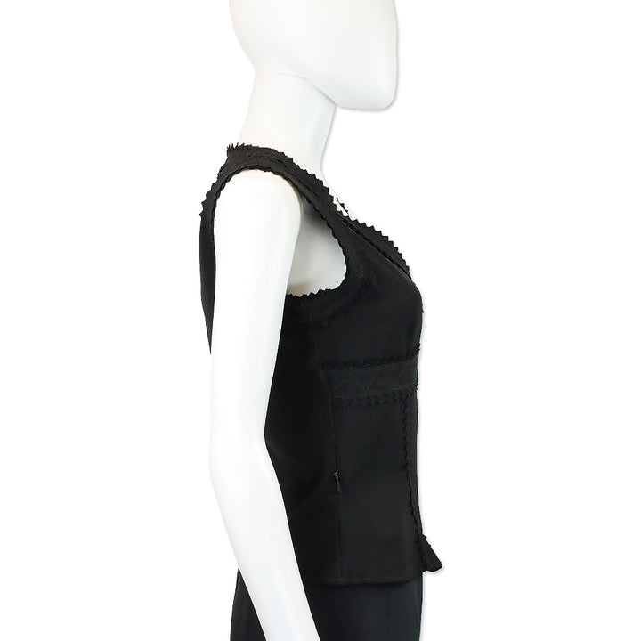 Moschino Jeans Black V-Neck Sleeveless Surrated Trim Top