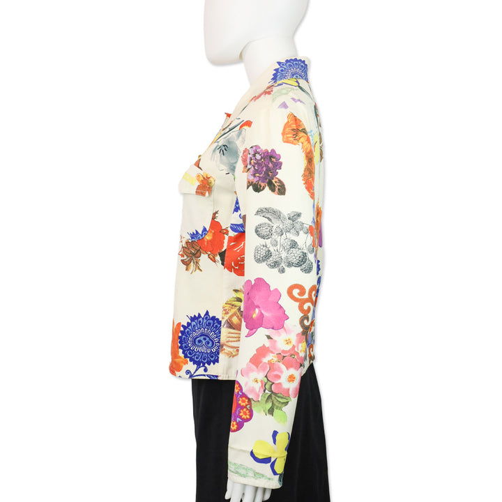 Moschino Jeans Cream Floral Print Denim Shirt
