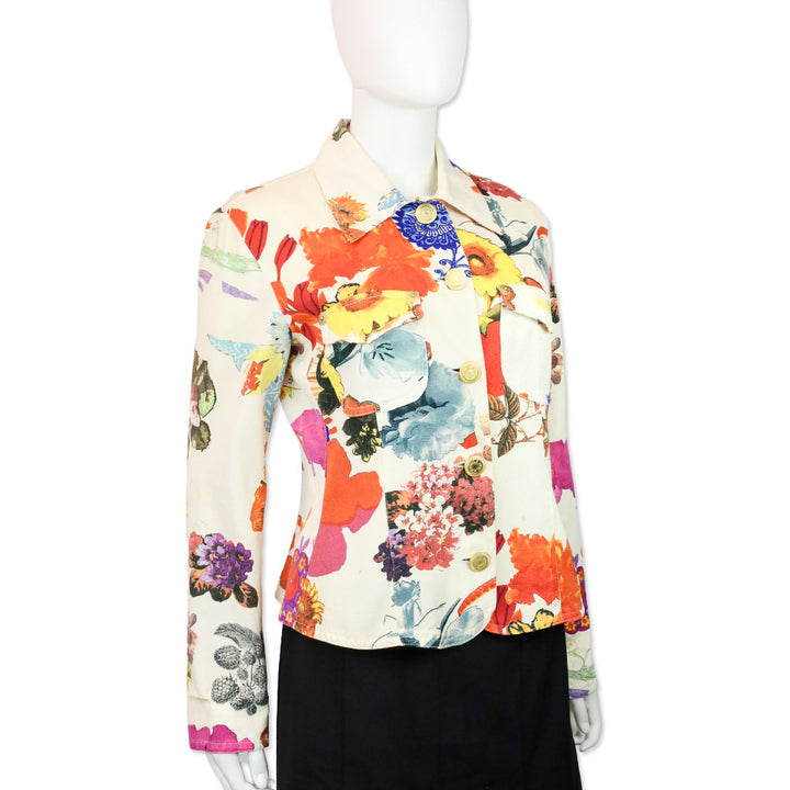 Moschino Jeans Cream Floral Print Denim Shirt
