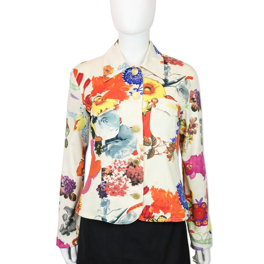 Moschino Jeans Cream Floral Print Denim Shirt