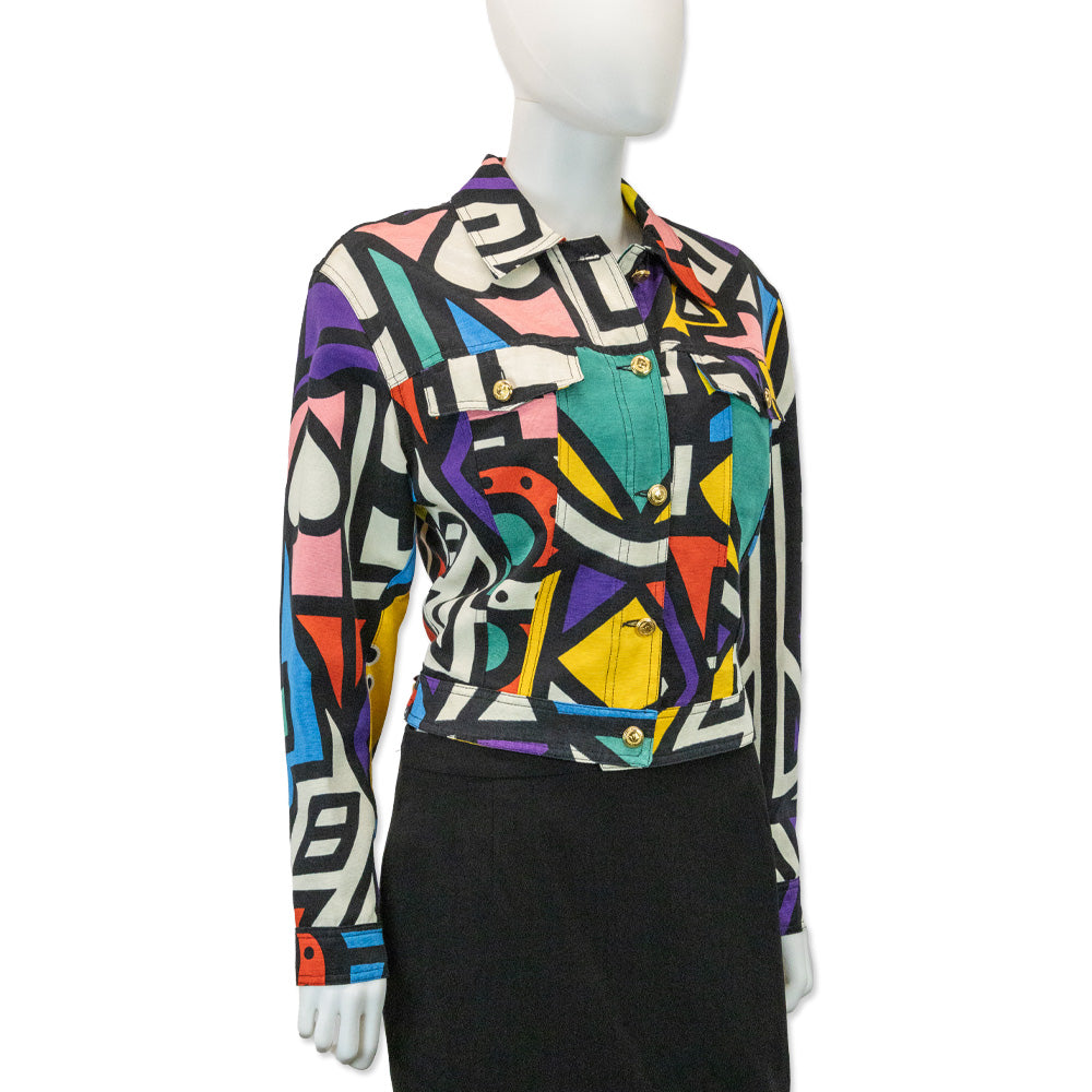 Moschino Jeans Multicolor Abstract Print Cotton/Rayon Trucker Jacket