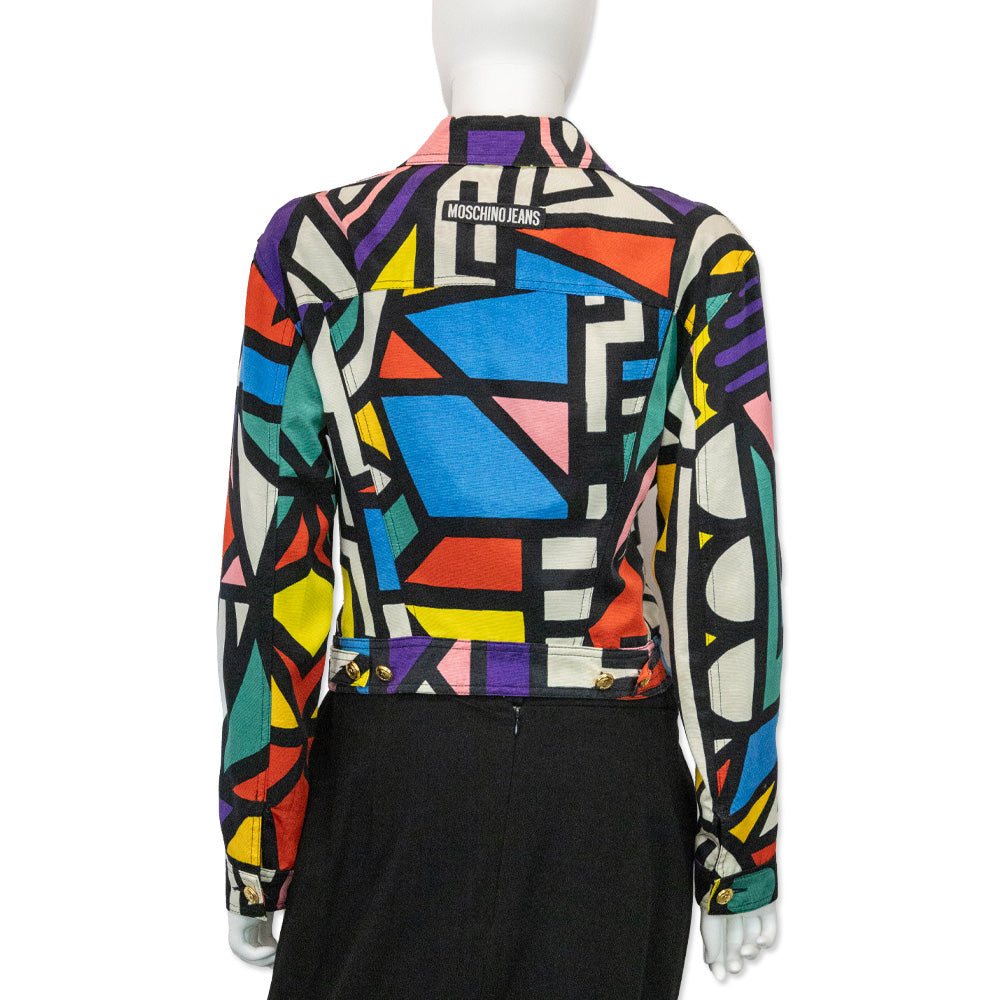 Moschino Jeans Multicolor Abstract Print Cotton/Rayon Trucker Jacket