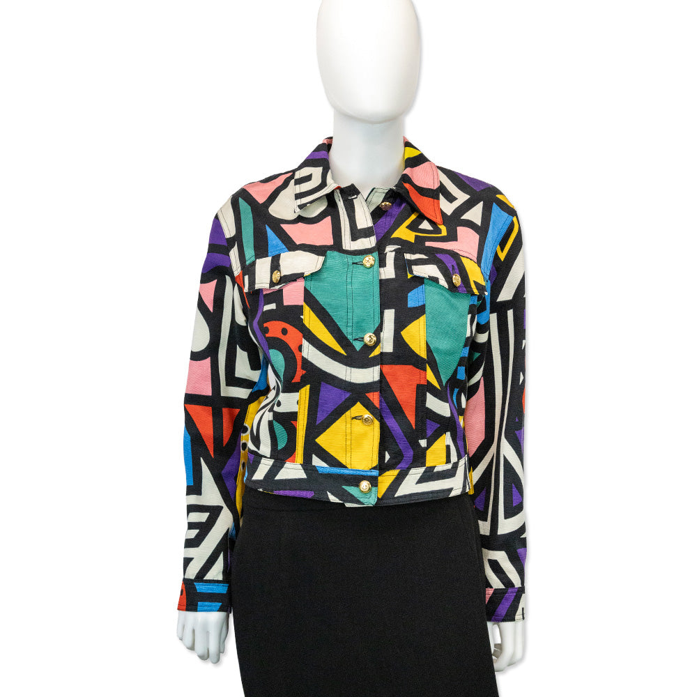 Moschino Jeans Multicolor Abstract Print Cotton/Rayon Trucker Jacket