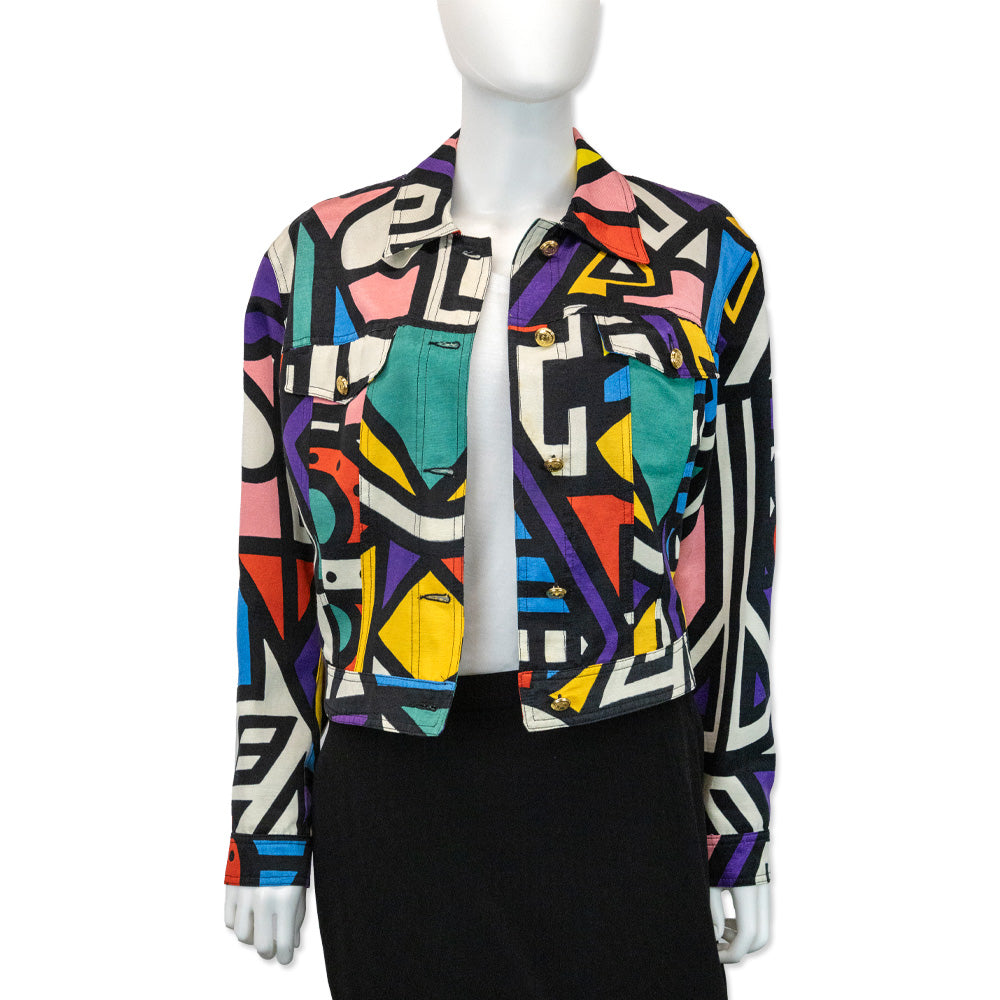 Moschino Jeans Multicolor Abstract Print Cotton/Rayon Trucker Jacket