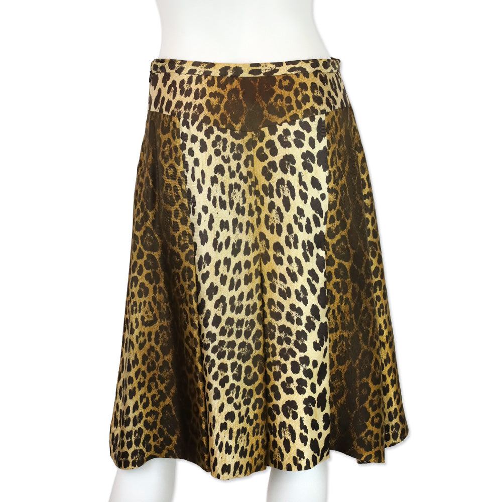 Moschino Leopard Print Silk Midi Skirt