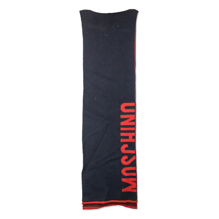 Moschino Navy/Red Wool-Blend Knit Scarf