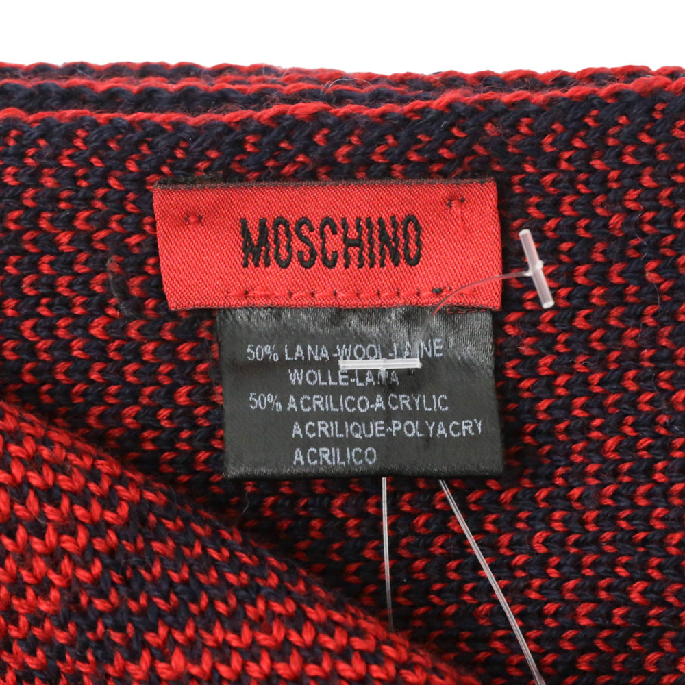 Moschino Navy/Red Wool-Blend Knit Scarf