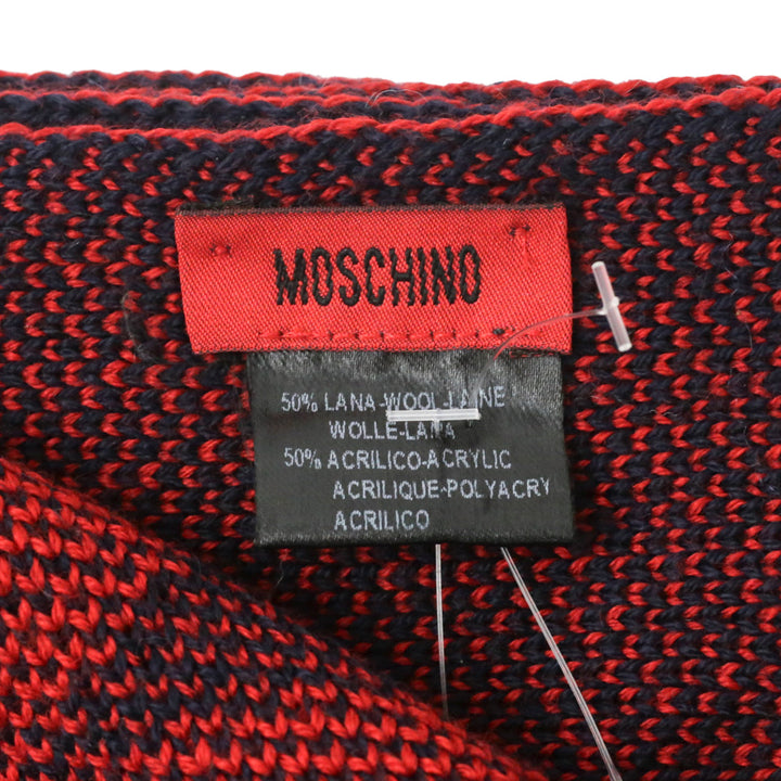 Moschino Navy/Red Wool-Blend Knit Scarf