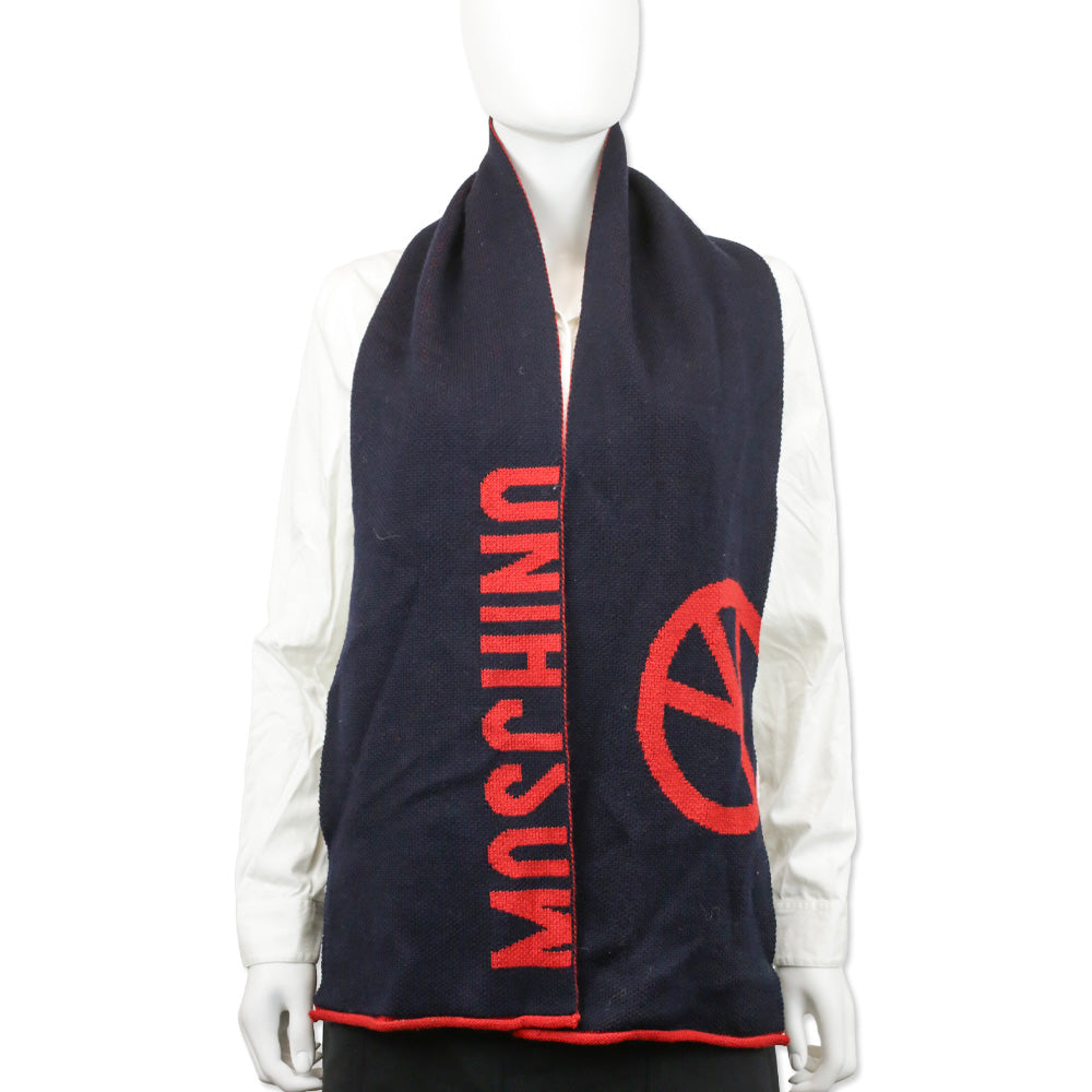 Moschino Navy/Red Wool-Blend Knit Scarf