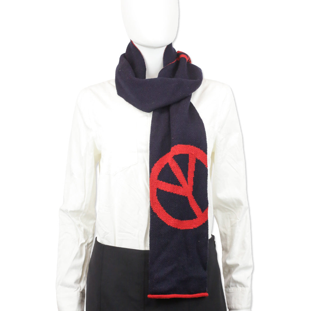 Moschino Navy/Red Wool-Blend Knit Scarf