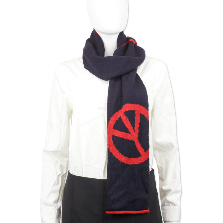 Moschino Navy/Red Wool-Blend Knit Scarf