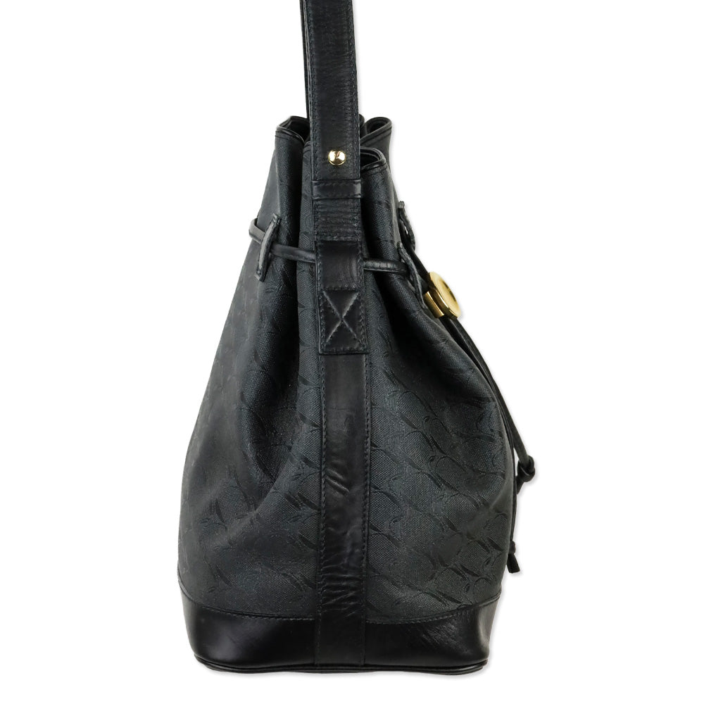 Movado Black Jacquard Canvas Drawstring Bucket Bag