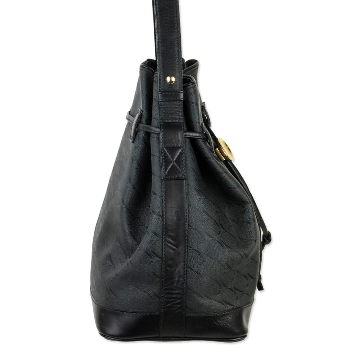 Movado Black Jacquard Canvas Drawstring Bucket Bag