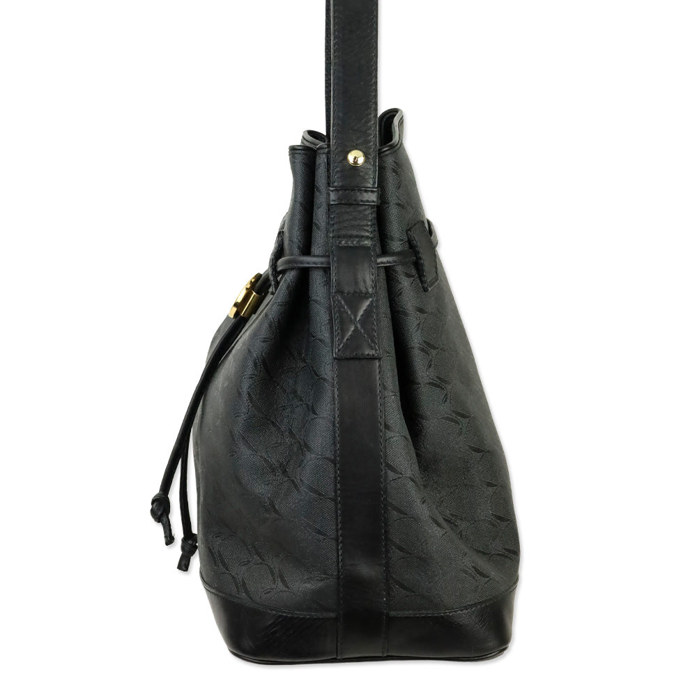Movado Black Jacquard Canvas Drawstring Bucket Bag