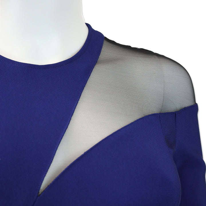Mugler Blue Viscose Long-Sleeve Sheet Dress with Mesh Panel