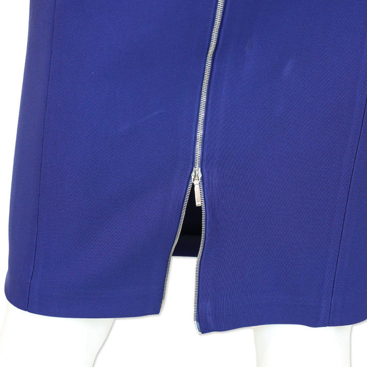 Mugler Blue Viscose Long-Sleeve Sheet Dress with Mesh Panel