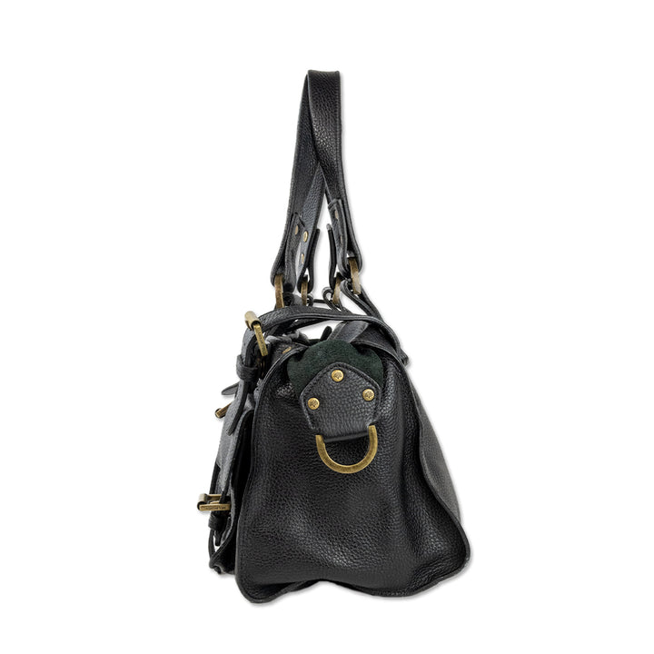 Mulberry Black Leather Shoulder Bag with Exterior Pockets and Brass Toned Hardware