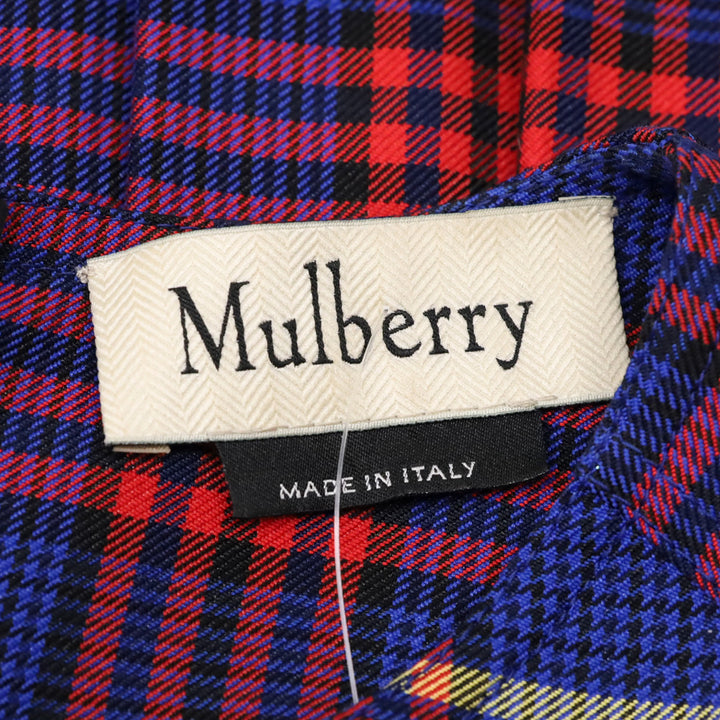 Mulberry Blue/Red Plaid 3/4 Sleeve Pleated Peplum Shirt