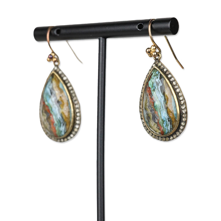 Multicolor Crystal Tear Drop Earrings with Diamond Drop