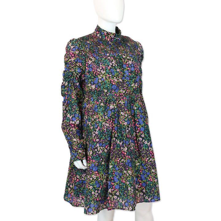 Munthe Correct Black Floral Smocked Mini Dress