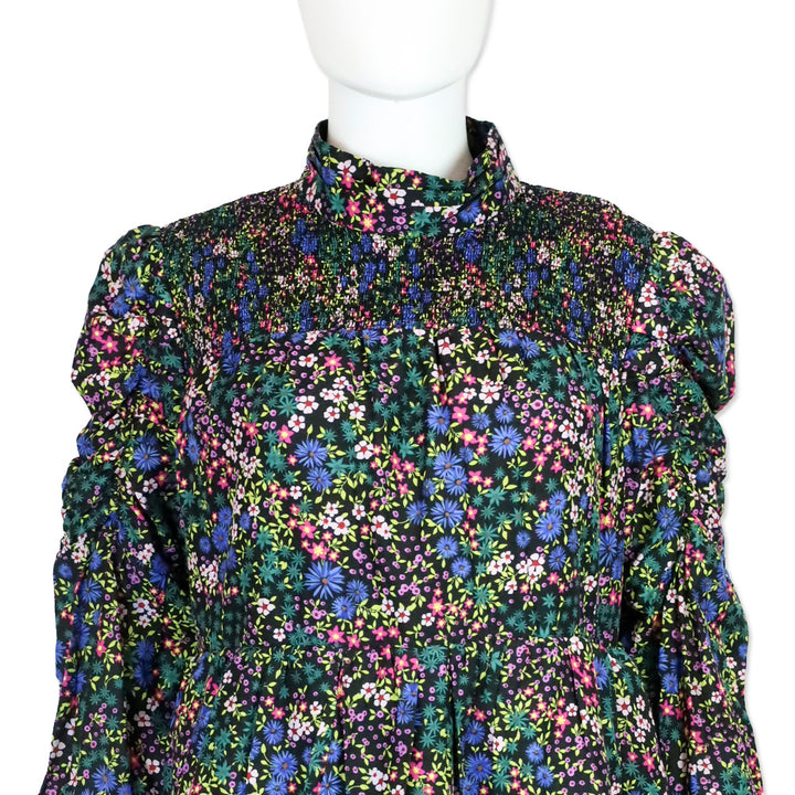 Munthe Correct Black Floral Smocked Mini Dress