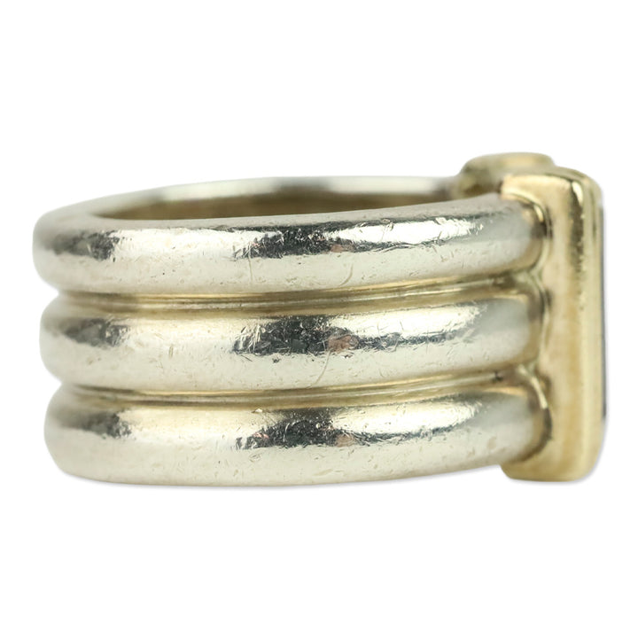 'NR' Green & Purple Baguette Stone 14K Sterling Ring