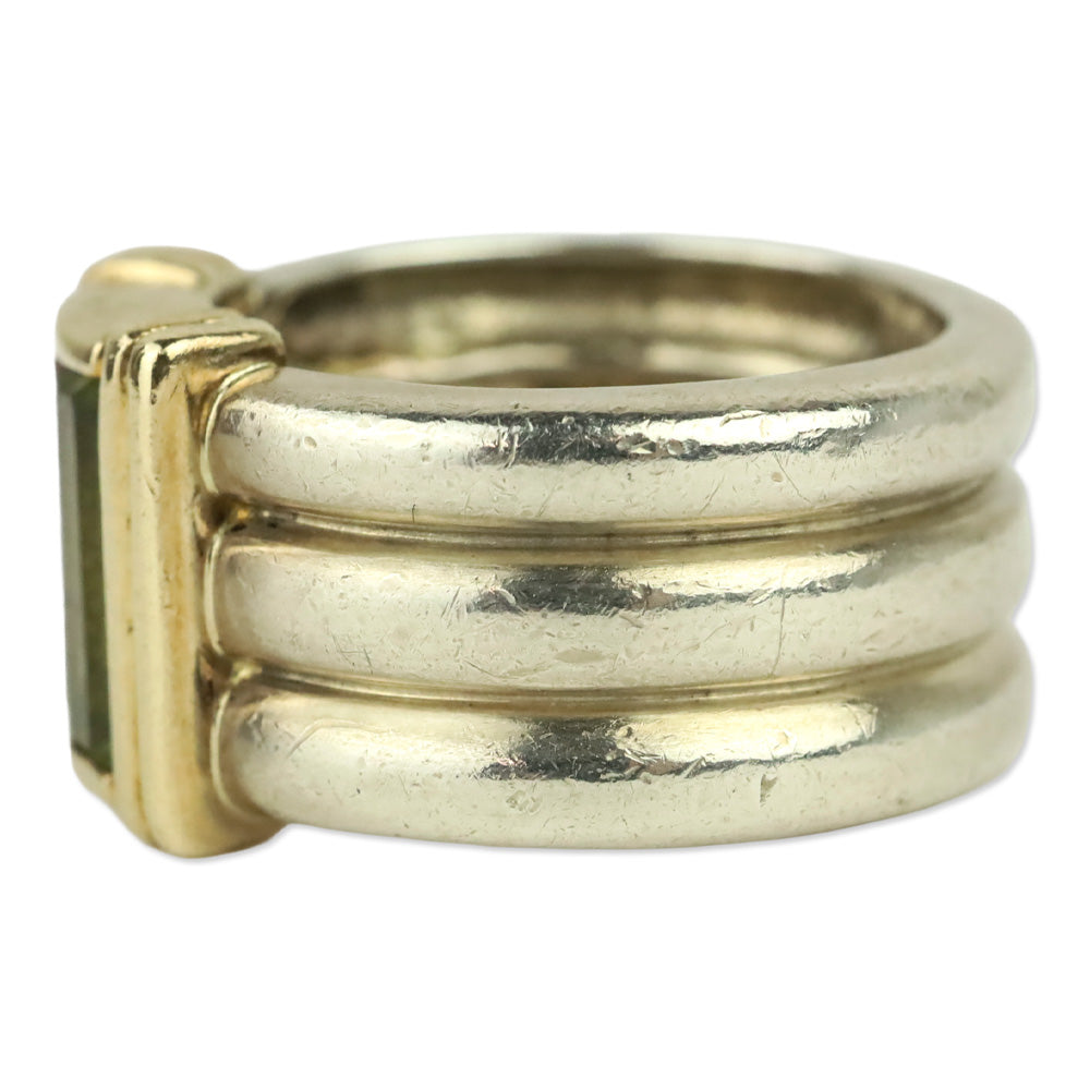 'NR' Green & Purple Baguette Stone 14K Sterling Ring