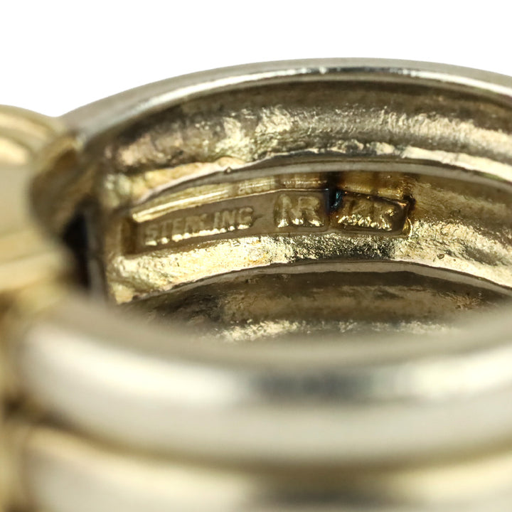 'NR' Green & Purple Baguette Stone 14K Sterling Ring