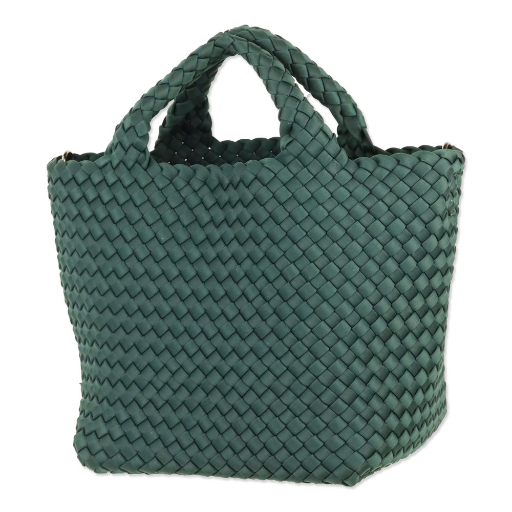 Naghedi Emerald Green Woven Neoprene St. Barths Small Tote