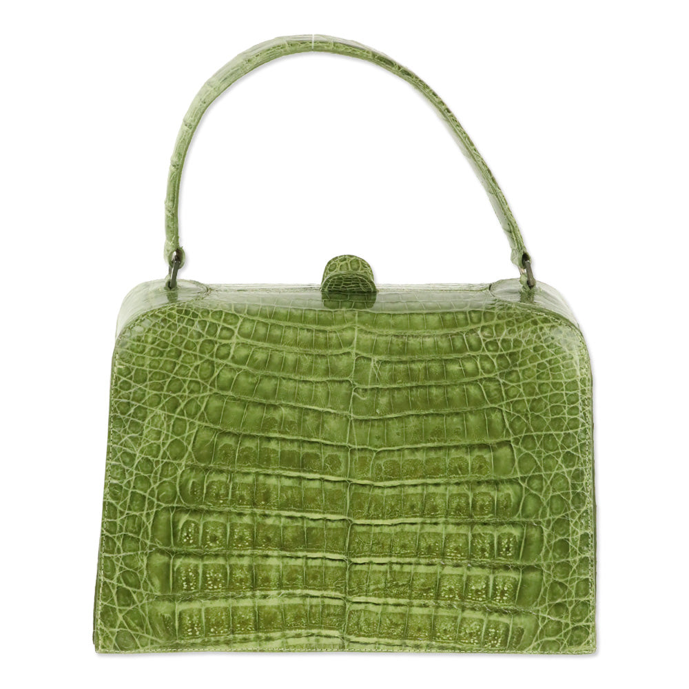 Nancy Gonzalez Green Croc-Embossed Leather Top Handle Bag