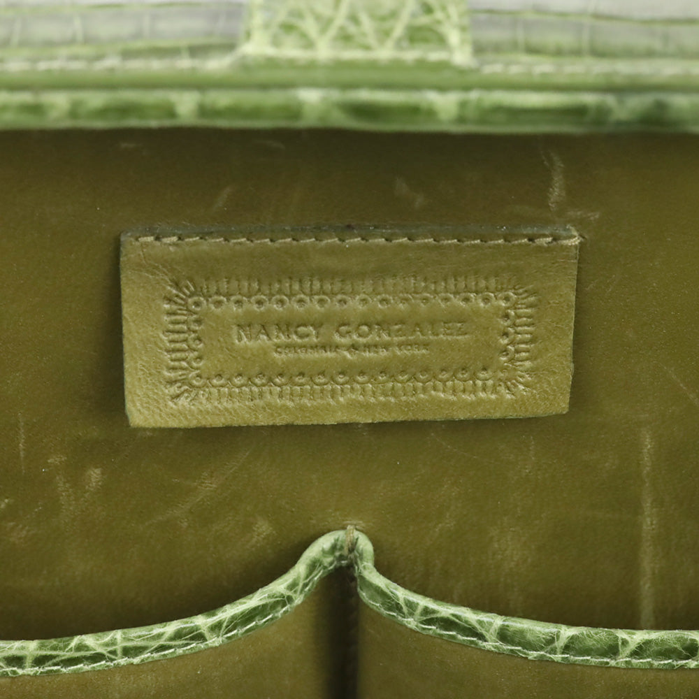Nancy Gonzalez Green Croc-Embossed Leather Top Handle Bag