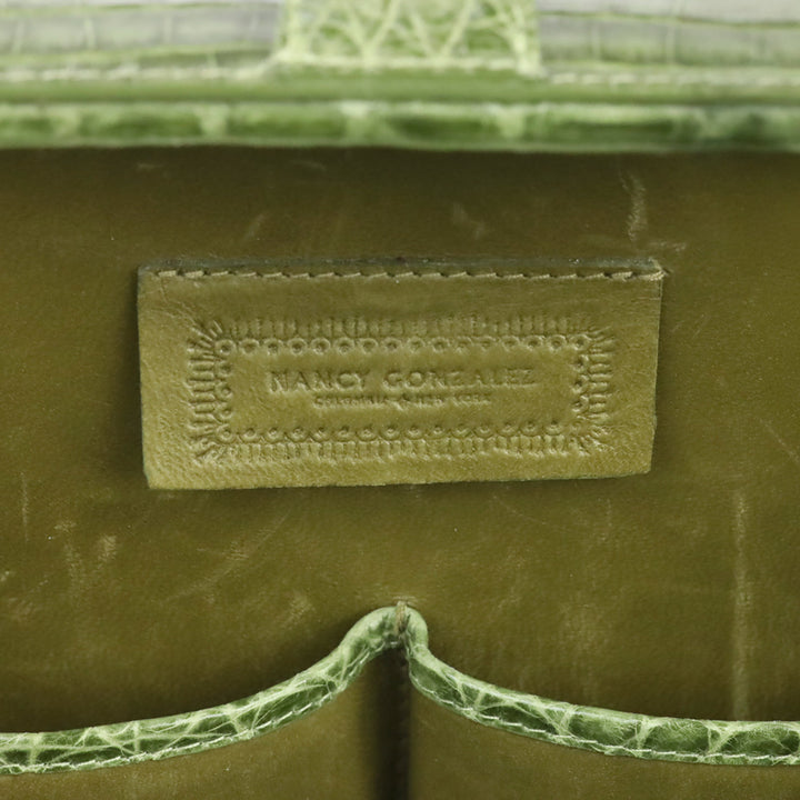 Nancy Gonzalez Green Croc-Embossed Leather Top Handle Bag