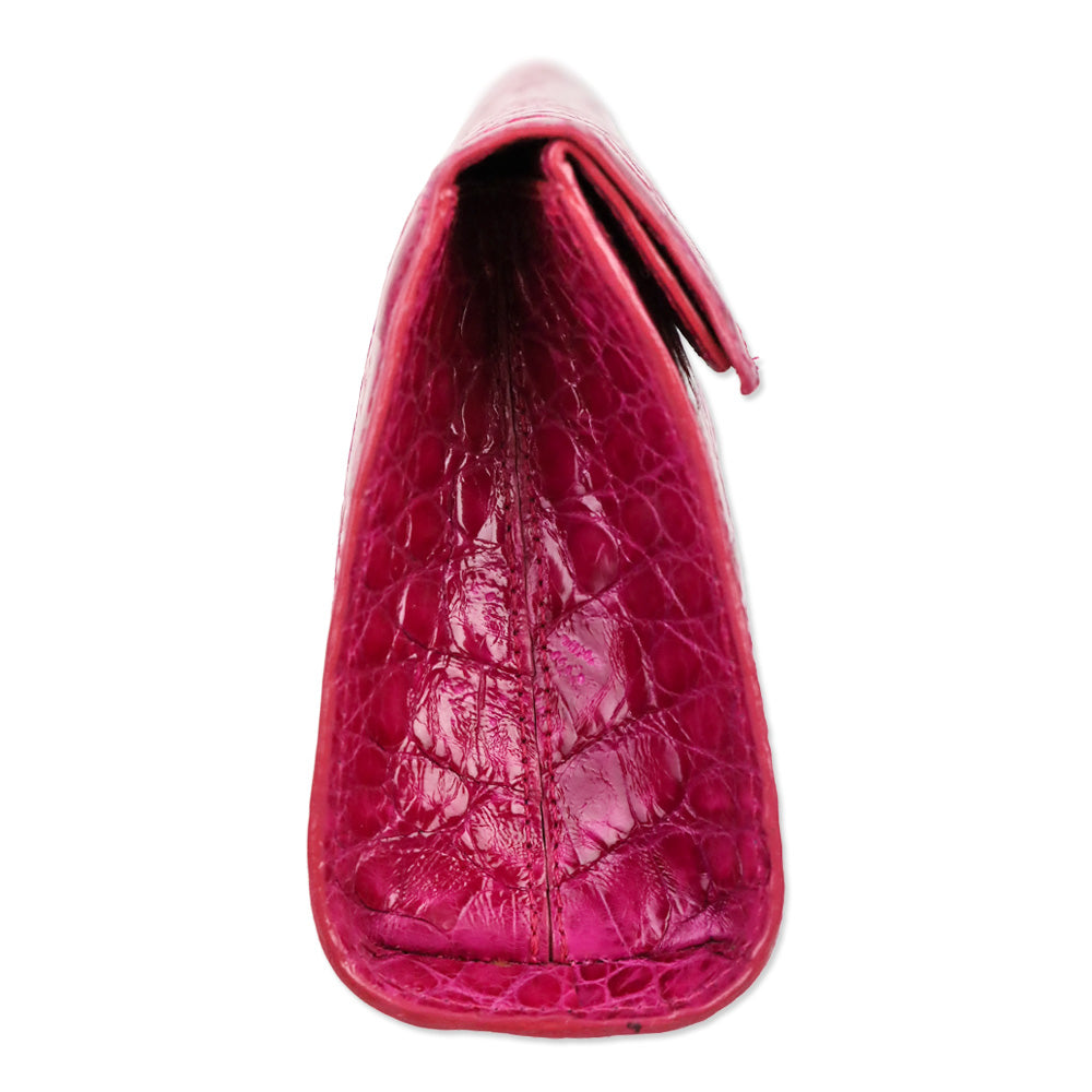 Nancy Gonzalez Magenta Glossy Crocodile Embossed Leather Clutch