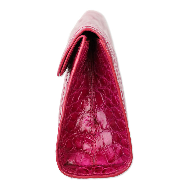 Nancy Gonzalez Magenta Glossy Crocodile Embossed Leather Clutch