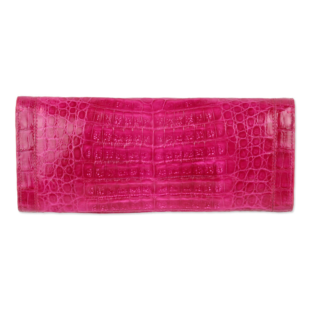 Nancy Gonzalez Magenta Glossy Crocodile Embossed Leather Clutch