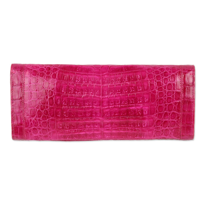 Nancy Gonzalez Magenta Glossy Crocodile Embossed Leather Clutch