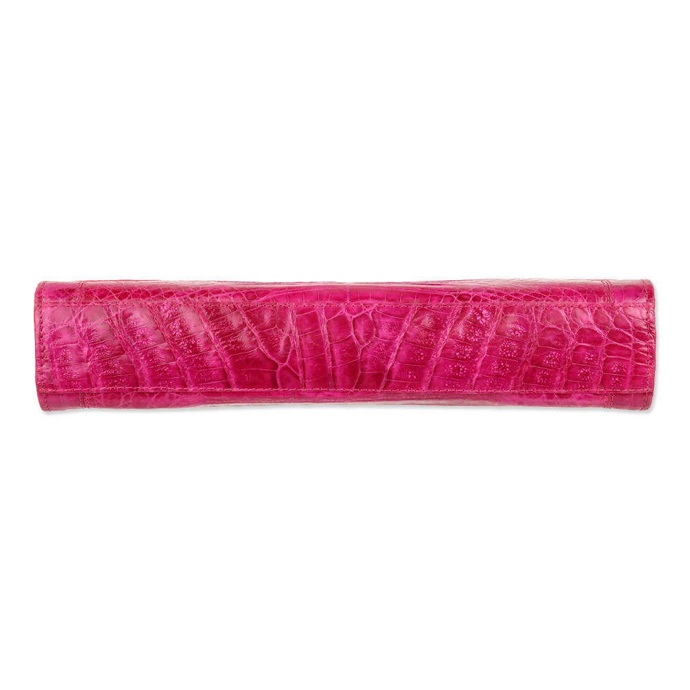 Nancy Gonzalez Magenta Glossy Crocodile Embossed Leather Clutch