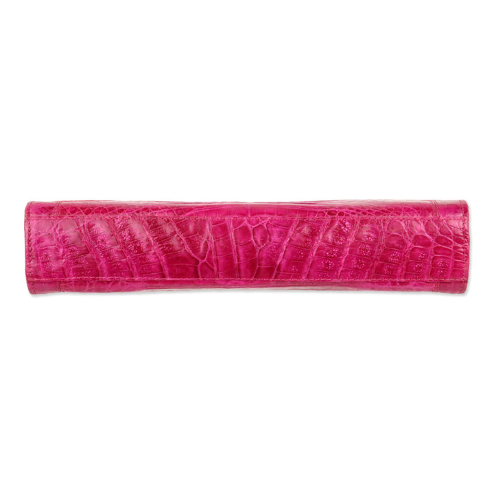 Nancy Gonzalez Magenta Glossy Crocodile Embossed Leather Clutch