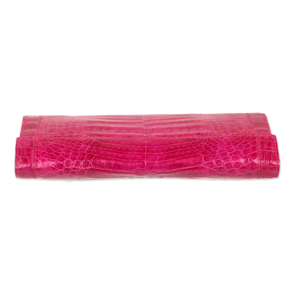 Nancy Gonzalez Magenta Glossy Crocodile Embossed Leather Clutch