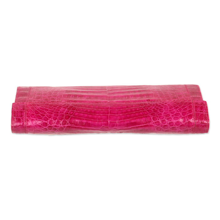 Nancy Gonzalez Magenta Glossy Crocodile Embossed Leather Clutch